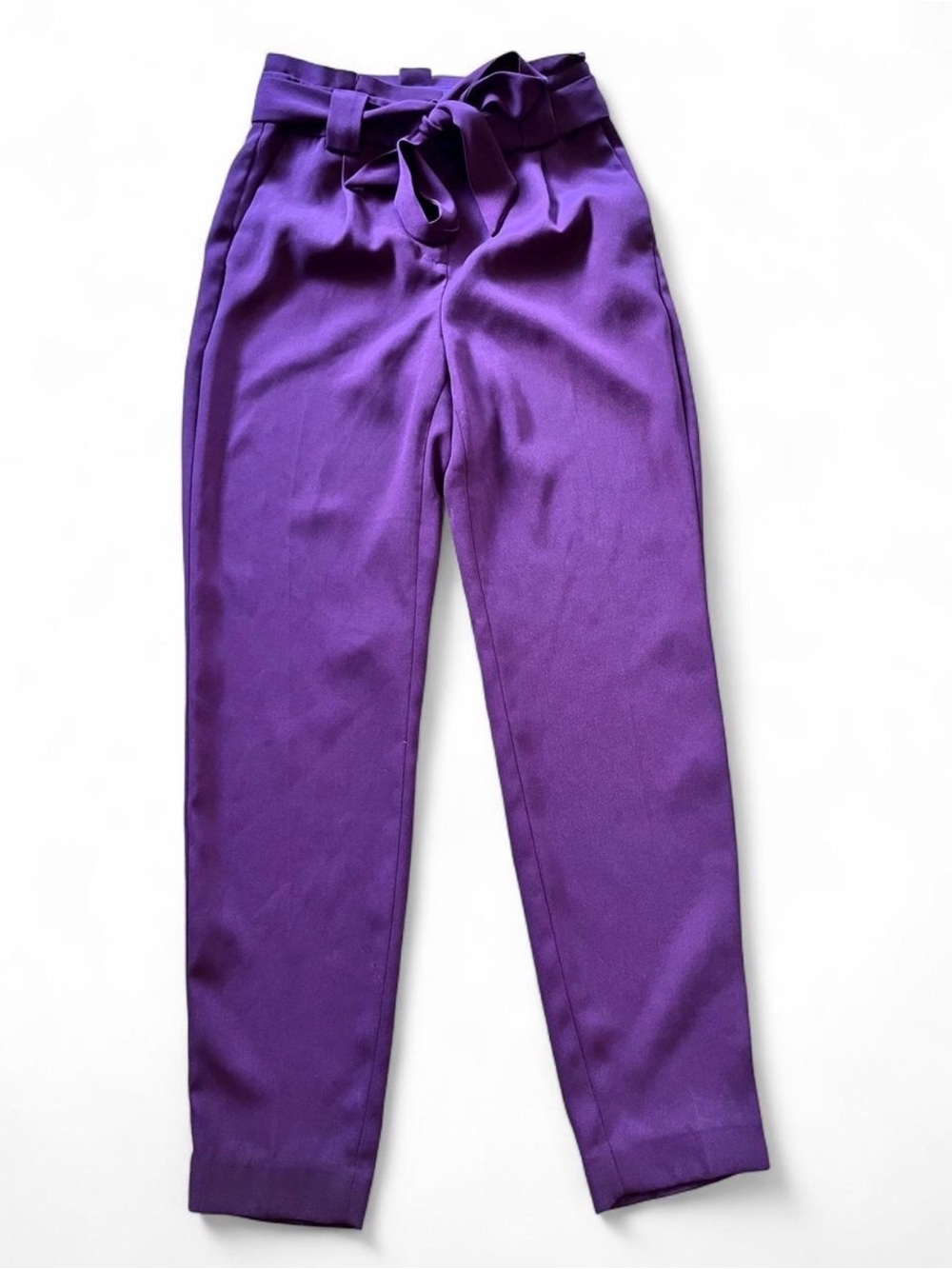Express Women’s High-Waist Tie Belt Tapered Pants - Purple